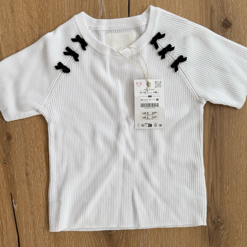 White Kids Shirt with Black Bows
